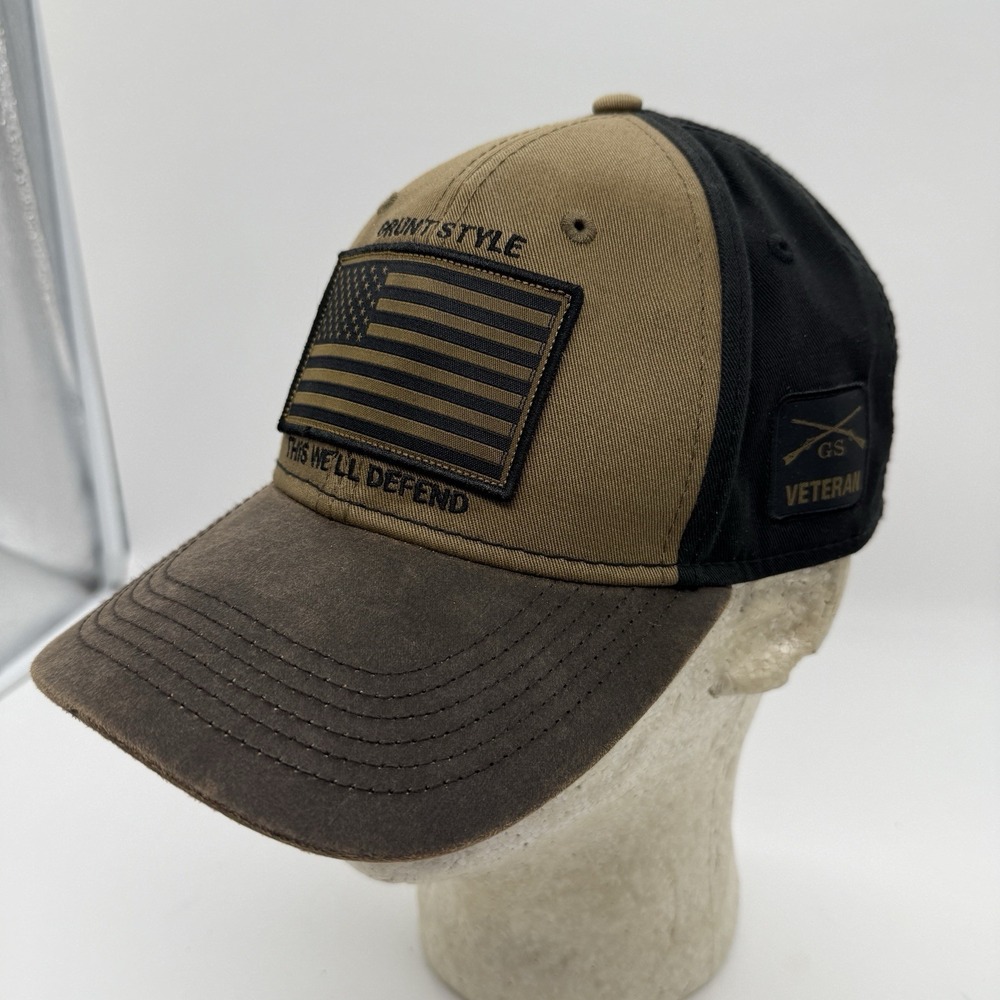 Grunt Style USA Flag Veteran Snapback Hat Brown Black Tactical Cap Adult